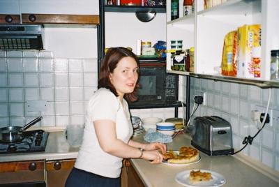 Dishing up the Australia Day Apple Pie.  (The closest thing she could make to a Pavlova, mate)