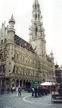 Town Hall (15th c.) on La Grand Place. Sole architectural survivor of the square from medieval times (Gothic structure).