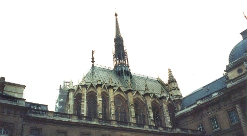 St. Chapelle Church exterior: Gothic building built from 1242 to 1248 for St. Louis IX, Frances only canonized king.