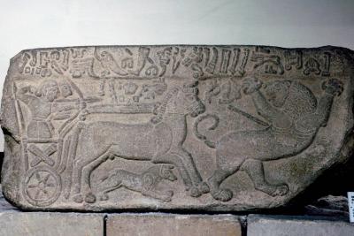 Lion hunt from chariot