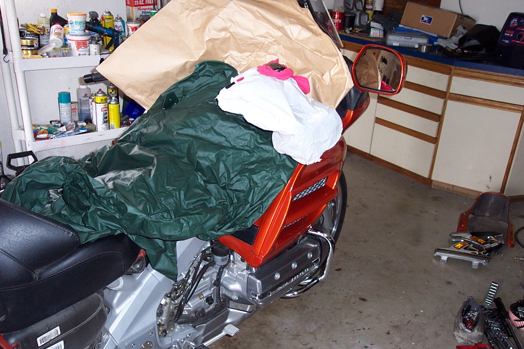 Then I covered the rest of the bike, just in case.  Brake fluid will ruin paint. Wipe it off immediatly if you spill any.