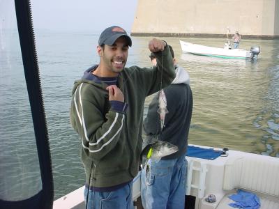 (11/21) Adam with a double of Rock & Perch - Jiggin' at the Bay Bridge Rock pile!