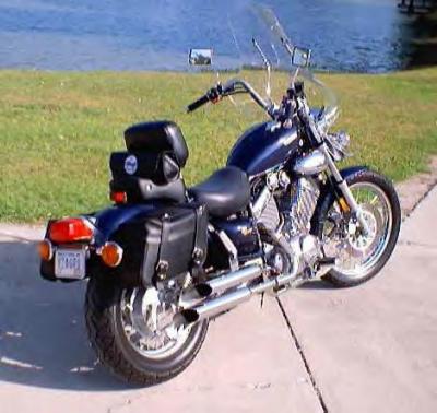 XV535 WITH HOMEMADE BACKREST, CONVERTED INDIVIDUAL SADDLE BAGS FROM THROW-OVERS  AND TURN SIGNAL RELOCATION BRACKETS