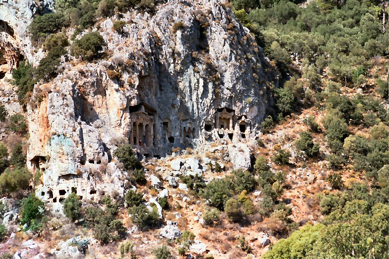 Kaunos rock tombs from boat