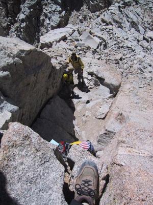Mount Muir: Santosh climbs up first crack.