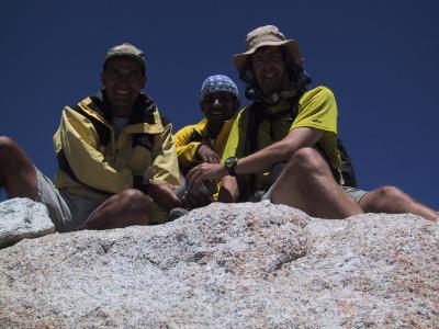 Mount Muir: Sam, Santosh & Mike on the summit of Mount Muir.