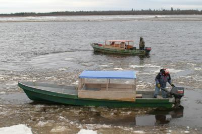 Taxi boats in the Moose River at Moosonee