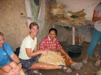 learning to weave a basket in Lombok