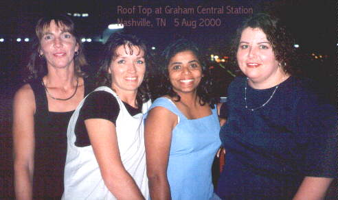on roof at night club, Rachel, Karen, Susan, Lori