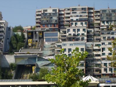 This just screams former Olympic village. Note the funicular.