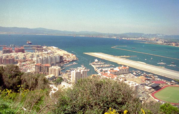 The runway of Gibraltar Airport and the marina