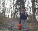 Kim with the doggies on the downhill trail.