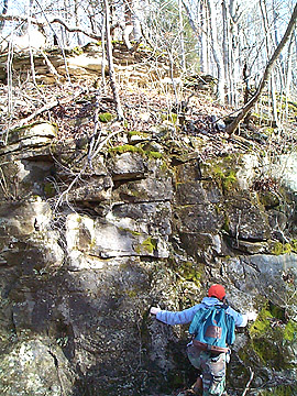 Kim scaling the cliff wall (ok ok not really)