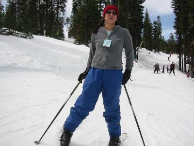 Michelle on skis