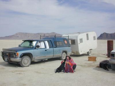 Me and Sage, with Aloha Travel Trailer Carman Grace, and Truck Blue.