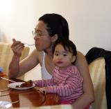 Enjoying chocolate cake