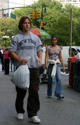 NYU Student Walking Down Broadway from Union Square