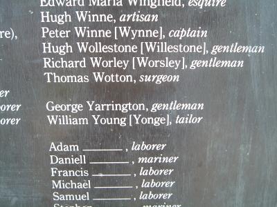 Jamestown_2 - Some of the Names on the Sign Showing the Original Colonists - Including My Direct Ancestor Dr. Thomas Wotten