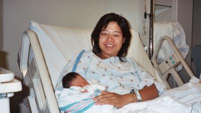 Tricia and Evan, shortly after the birth