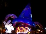 Mickey's Sorcerer's Hat at MGM, night shot, monopod, standing against a tree 12/2002