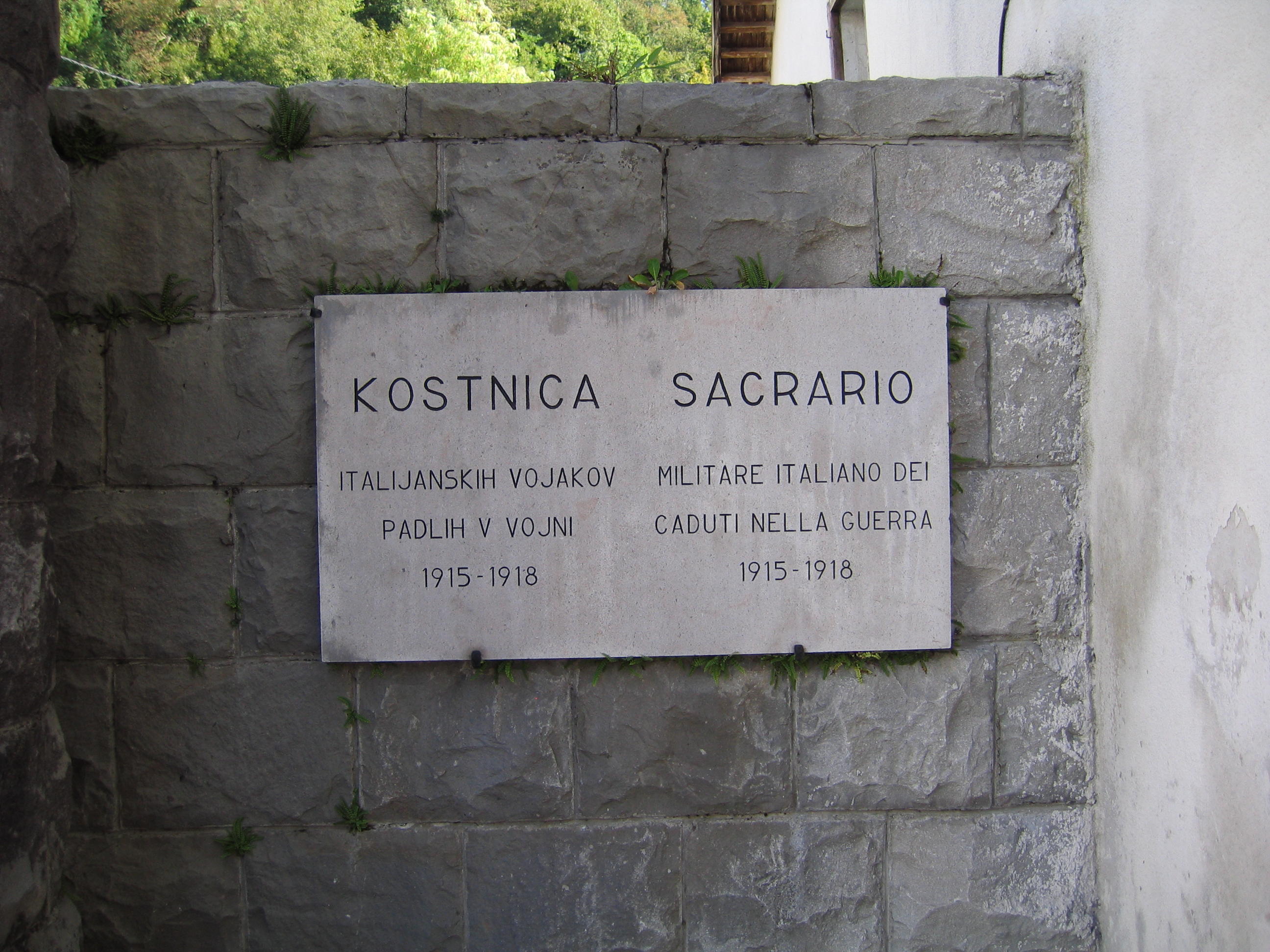 Plaque at gate of Italian Charnel House, Kobarid