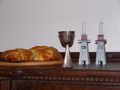 Challah, wine, candles