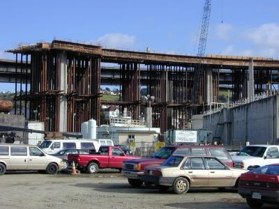 February 19, 2003 -- Construction of the south approach to the bridge.