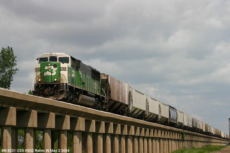 BNSF 9231 on CSXK832 Rahm IN May 2 2004