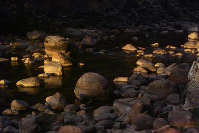 merced river  rocks at sunset