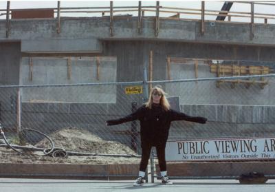 Newport, Oregon, standing in front of tank being built for Keiko (Free WIlly)