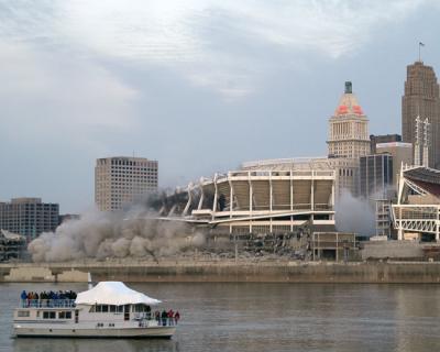 The implosion is almost complete...only a small portion still standing