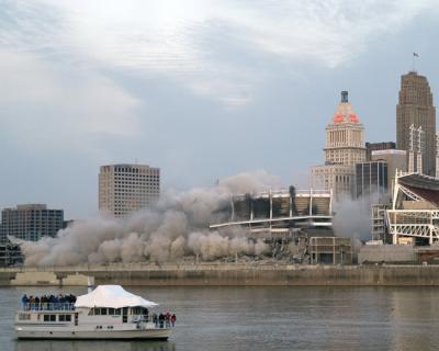 The implosion is almost complete...only a small portion of the facade remains