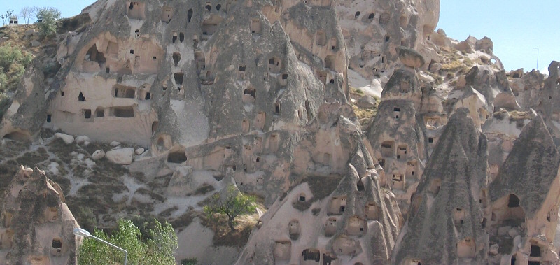 Close-up of the living spaces in the bottom of rock.