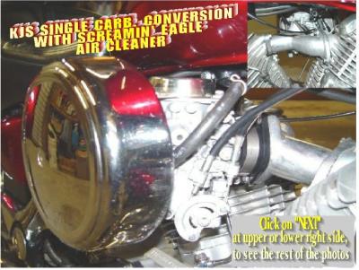 KJS SINGLE CARBURETOR CONVERSION, WITH A SCREAMIN' EAGLE AIRCLEANER KIT (CLICK ON NEXT AT RIGHT FOR MORE PHOTOS)