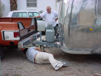 Rick hooking up the airstream to the GMC