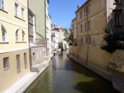 Canal to North of Charles Bridge, flood line visible