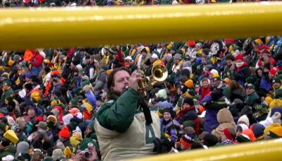 The Green Bay trumpeter sounds the charge