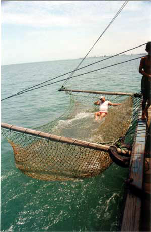 00 Riau Islands Indonesia - Marty in the boom net on our boat