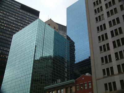 Reflective buildings in financial dist.