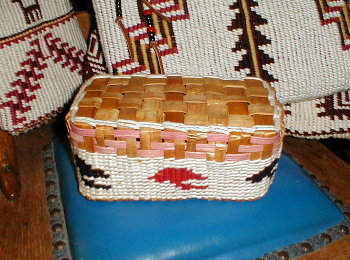Bottom view of Makah-style basket. Cedar bark warp.
