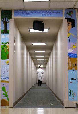 pediatric clinic hallway under construction