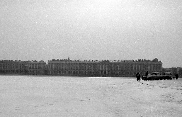 The Winter Palace from on the frozen Neva River