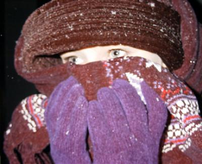 It was freezing cold with horizontal snow