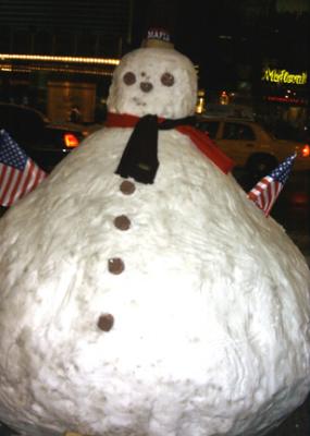 A snowman in Times Square