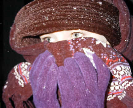It was freezing cold with horizontal snow