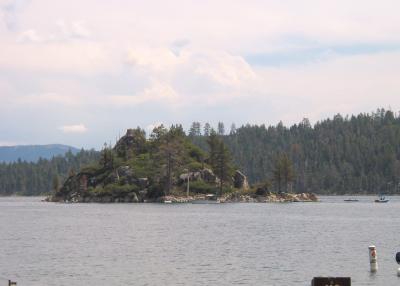 The only island in the lake at the end of Emerald bay.