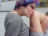 rachel kissing knee - on ferry with Paula - summer 2001
