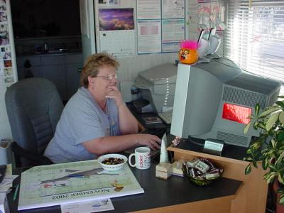 Phyllis in the office hard at work