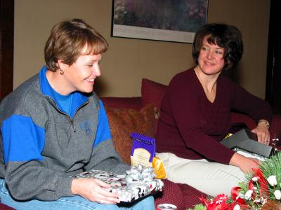 Steph and Carol opening presents