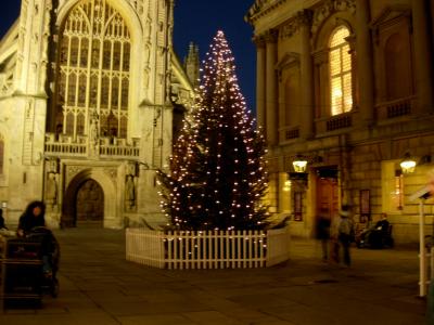 The Christmas tree between the Abbey and the Roman Baths.